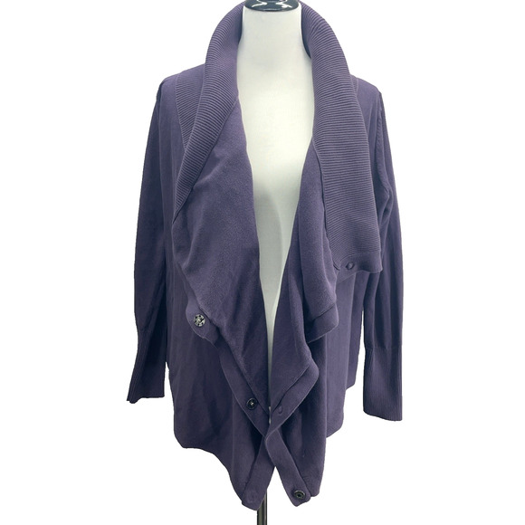 Juicy Couture Womens L Convertible Cowl Neck Button Up Cardigan Purple Lagenlook - Picture 1 of 12